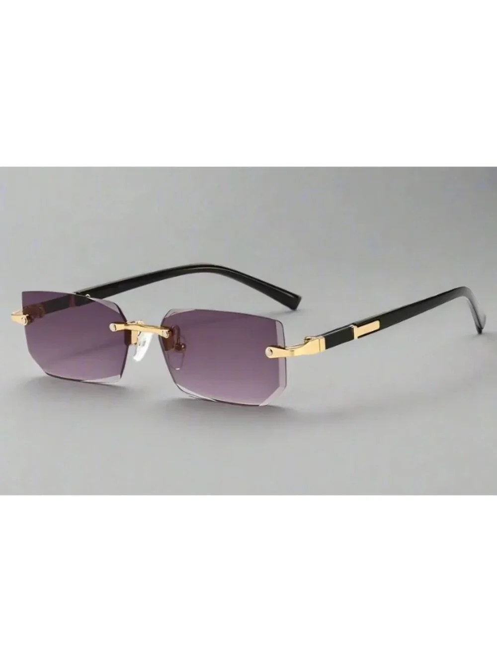 Rectangular Gradient Grey Lens Sunglasses With Gold & Black Arms Unisex